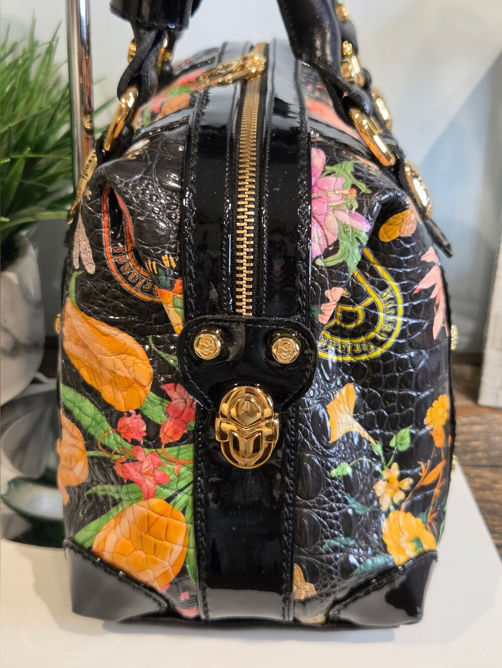 Marino Orlandi mo4670 Cocco Fiori Nero Bowler Bag - Picture 10 of 16